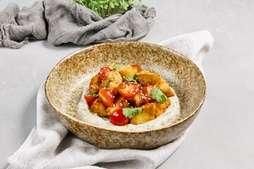 Delicious Crispy Eggplants with Tomatoes in Sweet Chili Sauce with Cheese