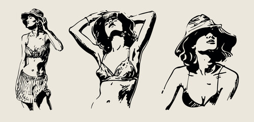 A minimalist collection of hand-drawn vector illustrations of food and beverage girls. Great for social media, posters, postcards, web design