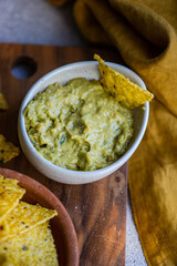Homemade guacamole avocado sauce in the bowl