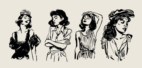 A minimalist collection of hand-drawn vector illustrations of food and beverage girls. Great for social media, posters, postcards, web design