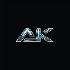 Letter AK Metallic Modern Geometric Business Technology Logo