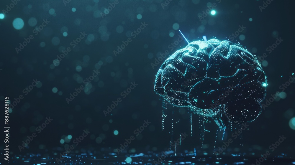 Sticker a brain is shown in a computer generated image with a blue background