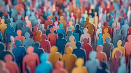 Obraz premium Paper cut out of a large crowd of people standing together.&nbsp;Diverse community and teamwork concept