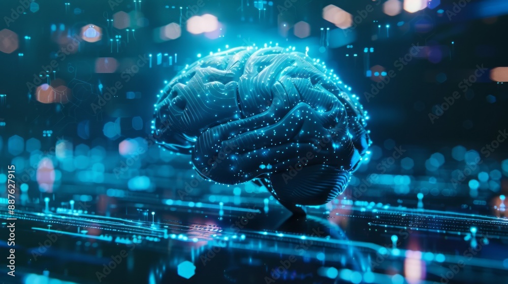 Aufkleber a brain is shown in a computer generated image with a blue background