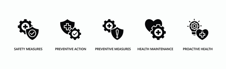 Fototapeta premium Preventive Health Measures Banner Web Icon Vector Illustration Concept With Icon Of Safety Measures, Preventive Action, Preventive Measures, Health Maintenance, Proactive Health