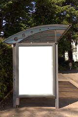 White empty billboard at a bus stop in Lugano.