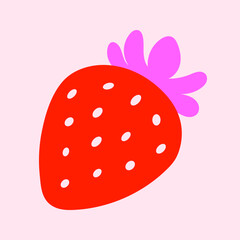Red strawberry. Printable flat vector illustration for textile, fabric