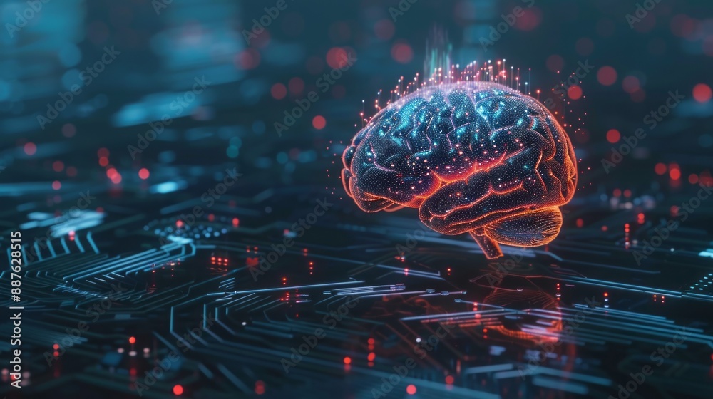 Poster a brain is shown on a computer chip