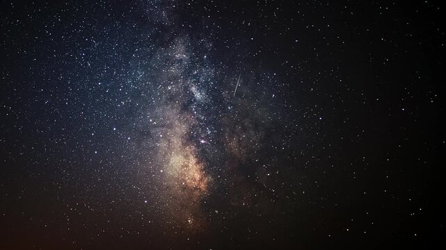 Starry night sky time lapse shot in Greece with Milky Way in the center
