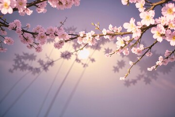 Beautiful pink sakura blossoms adorn the branches of a cherry tree in the spring, creating a breathtaking natural spectacle