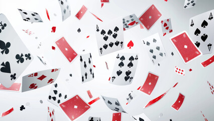 Playing Cards Floating in Mid-Air with a White Background
