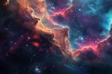 Fototapeta premium A stunning depiction of the universe, showcasing galaxies, stars, and planets in a vast cosmic landscape