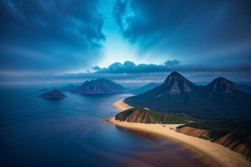Breathtaking mountain lake reflects the vibrant summer sunset sky