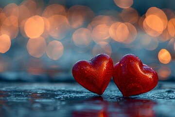 A couple of red hearts sitting on top of a table