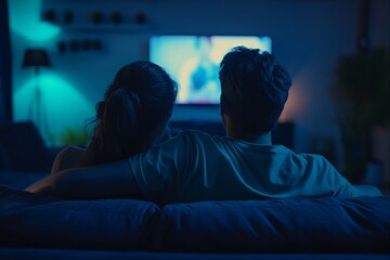 Naklejka premium Couple Watching Movie At Home