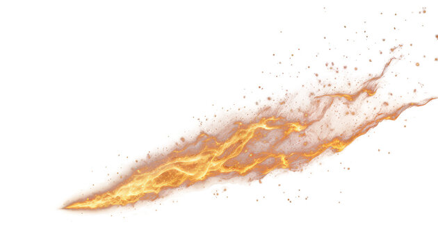 Dynamic trail of fire with vibrant flames and fiery embers isolate on transparent background, cutout, png 