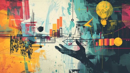 Estores personalizados con tu foto Design art concept abstract contemporary modern background business graphic idea. Work concept art design retro office poster icon hand team success digital ad artwork visual technology research job
