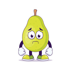 Cute pear cartoon showing unhappy expression