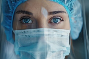 Female doctor in protective mask multiple portraits.