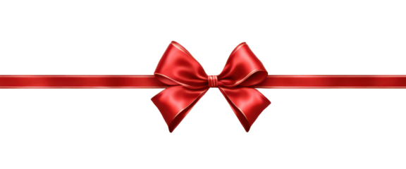 Elegant red ribbon with a tied bow, perfect for decoration on gifts, presents, or holiday packaging, isolated on transparent background 