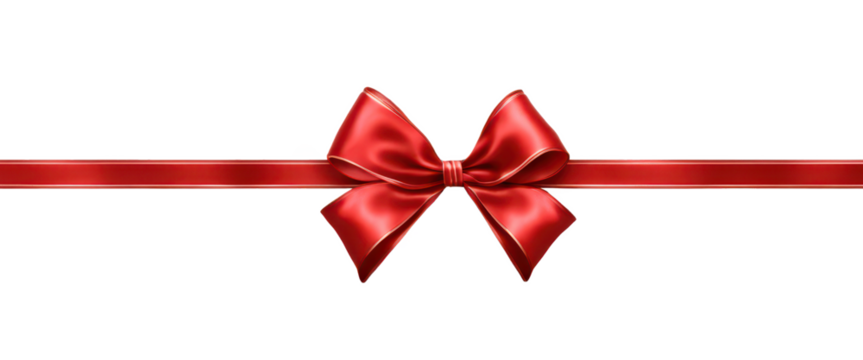 Elegant red ribbon with a tied bow, perfect for decoration on gifts, presents, or holiday packaging, isolated on transparent background 