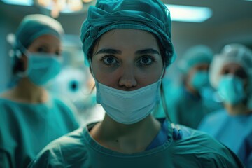 Healthcare workers in Covid19 pandemic  serious nurse in operating theater