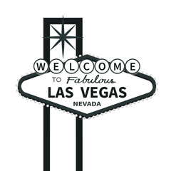 Welcome to fabulous Las Vegas sign icon. Black classic retro symbol. Star shape. Nevada sight showplace. Greeting card, banner, sticker print template. Flat design. White background. Isolated. Vector © worldofvector