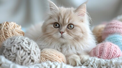 8. A minimalist image with a white background featuring a single white Persian cat, positioned in the center