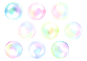 ベクター　光沢のあるカラーパール  9個 シャボン玉　水彩　ファンシー