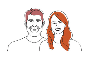 Man and woman smiling for a photo together Hand drawn offset fill with doodle illustration