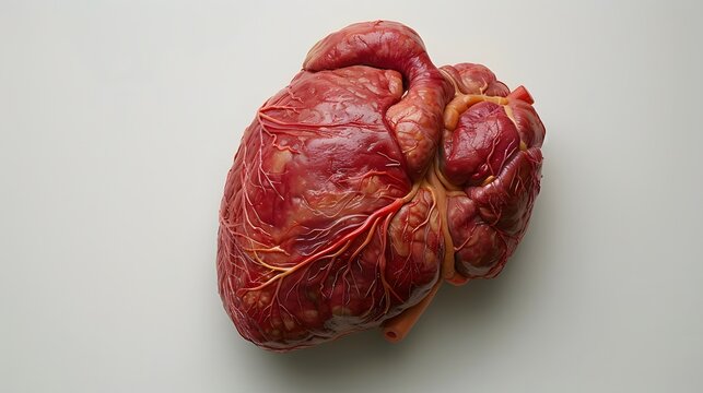 5. A minimalist image with a white background featuring a single human liver model, positioned in the center