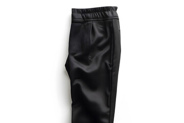 High-resolution photograph of a single black pants isolated on white background