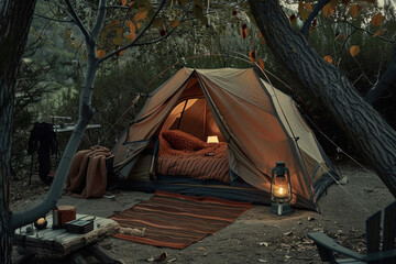 Outdoor camping photo. tent in the middle of nature