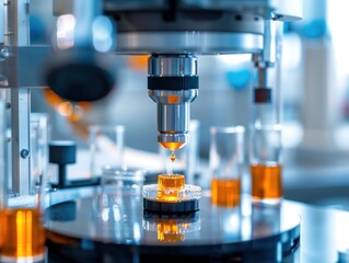 Close Up of a Laboratory Machine Dispensing Liquid