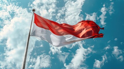 Majestic Indonesian Flag Fluttering Gracefully in the Sky. indonesia flag