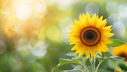 Obraz premium Glowing Sunflower Field: Vibrant Yellow Blossoms under Summer Sun with Lush Green Foliage in Background
