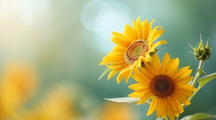Golden Glow: Breathtaking Sunflower Field in Full Bloom Captured with Realistic Detail and Rich Colors Under a Clear Summer Sky