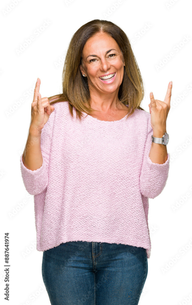 Canvas Prints beautiful middle age adult woman wearing winter sweater over isolated background shouting with crazy