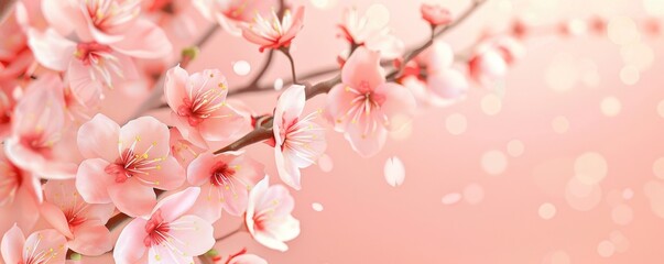 Obraz premium Tranquil Spring Beauty - Vibrant Cherry Blossom Flowers Close-up on Peach Background