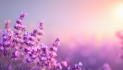 Naklejka premium Serene Lavender Field in Full Bloom on Pastel Background, Aromatherapy Concept