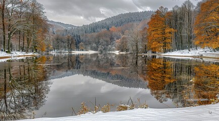 autumn landscape with lake and mountains