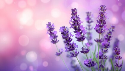 Fototapeta premium Tranquil Close-Up of Realistic Lavender Blooms with Detailed Purple Flowers in Garden on Soft Background