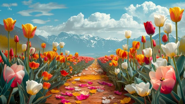 Blossoming Beauty: A Colorful Tulip Festival Blooms in Full Splendor Under the Spring Sun