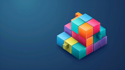 Obraz premium Design a 3D cube made of interlocking puzzle pieces. 