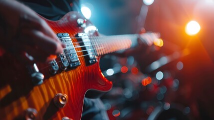 Obraz premium Playing Electric Guitar, Dynamic And Powerful, High Quality Background