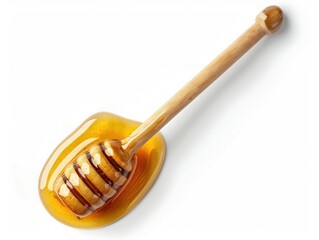 Honey with wooden honey dipper isolated on white background. 