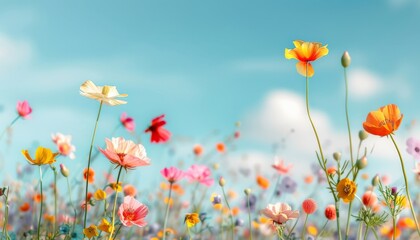 Naklejka premium Vibrant poppies dance in a sun-kissed meadow, a breathtaking floral tapestry of nature's beauty