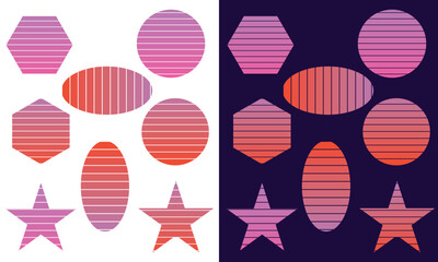 Featuring vibrant, vintage-inspired striped circles reminiscent of retro sunsets. Perfect for adding nostalgic charm to any space. Vector illustration. EPS 10