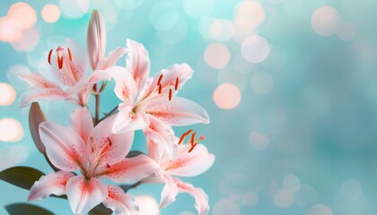 Fototapeta premium Elegant Lily Celebration: Realistic Floral Arrangement Symbolizing Beauty on Softly Blurred Background