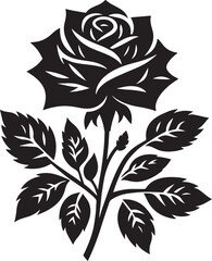 A rose silhouette stands gracefully, its petals softly unfurling in delicate layers. The elegant stem and thorny edges evoke a timeless symbol of beauty, love, and quiet strength.silhouettes of roses 